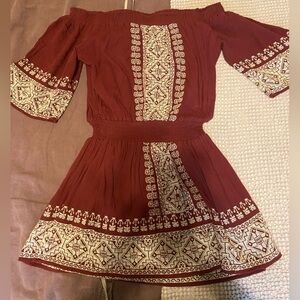 Tularosa Revolve Off-the-Shoulder Embroidered Mini Dress Burgundy